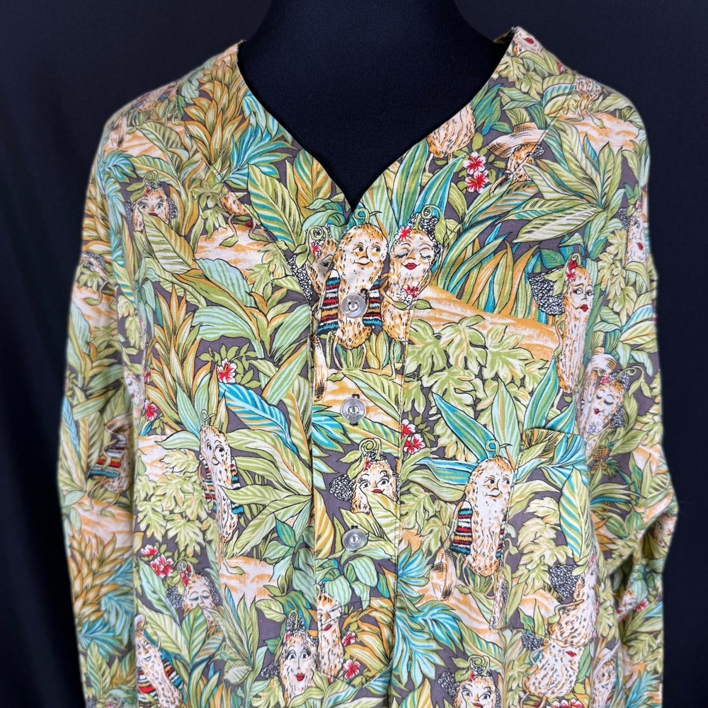 Vintage 90s Charles Goodnight Cotton Novelty Peanut Fiesta Jungle Nightshirt OS - Picture 5 of 13